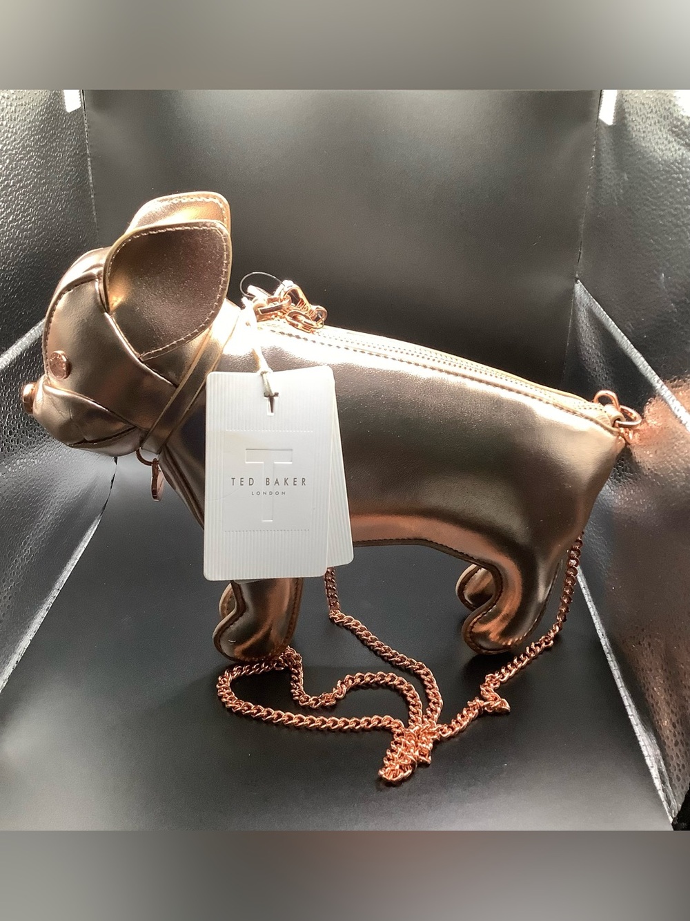 Ted Baker Rose Gold Metallic Dog Crossbody Bag - Picture 2 of 4